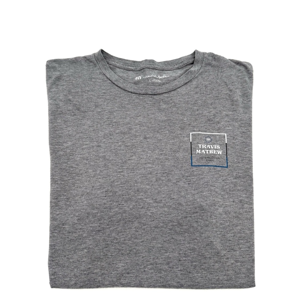 Travis Mathew Mens Border TM Logo Tee T Shirt Est 2007 Large T Shirt Gray Top - Picture 3 of 4